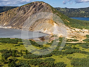 The Boiling and the Hot lake in caldera of Golovnin volcano on Kunashir Island, Kurils, Russia