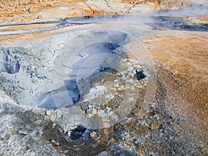 Boiling mud at Hverir, a geothermal area in Iceland.