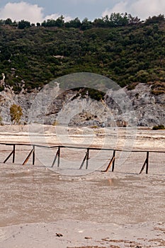 Boiling mud lake inside active vulcano Solfatara di Pozzuoli