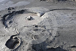 Boiling mud volcanoes at Paclele Mari, Buzau