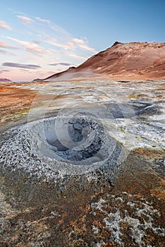 Boiling mudpots in Hverir geothermal area, Iceland