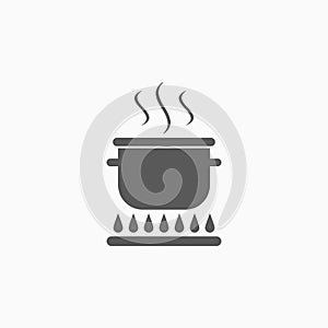 Boiling pot on fire icon, pot, kitchenware, cooking