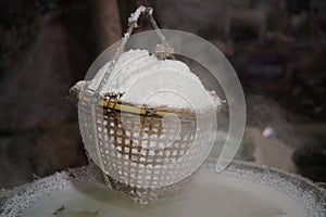 boiling saline solution is traditional way for making mountain rock salt