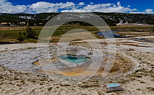 Boiling water bubbler Geyser. Active geyser with major eruptions. Yellowstone NP, Wyoming, US