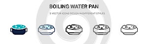 Boiling water pan icon in filled, thin line, outline and stroke style. Vector illustration of two colored and black boiling water