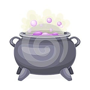 Boiling Witch Cauldron with Steaming Poison as Magical Object and Witchcraft Item Vector Illustration