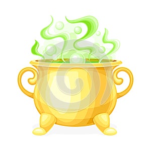 Boiling Witch Yellow Cauldron with Steaming Poison as Magical Object and Witchcraft Item Vector Illustration