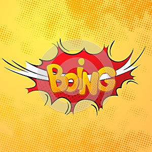 Boing comics sound effect with halftone pattern on yellow