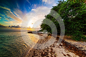 Bois Jolan beach at sunset in Guadeloupe