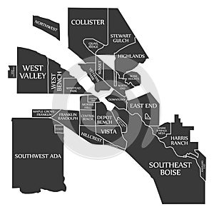 Boise Idaho City Map USA labelled black illustration