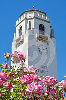 Boise Idaho Train Depot with blooming roses photo