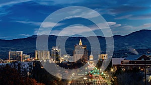 Boise skyline at night down capital boulevard