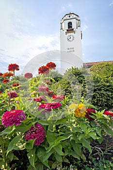 Boise Train Depot with colorful flowers