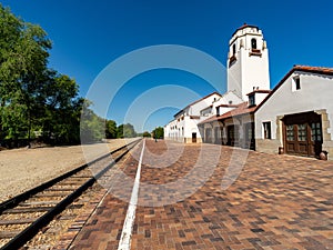 Boise train depot and rail tracks on a sunny day