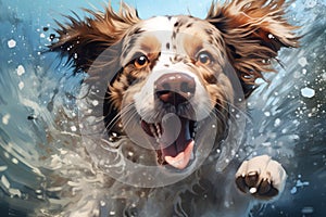 Boisterous Dog splashing water fun. Generate Ai