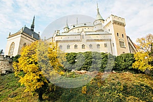 Bojnice castle in Slovak republic, seasonal scene