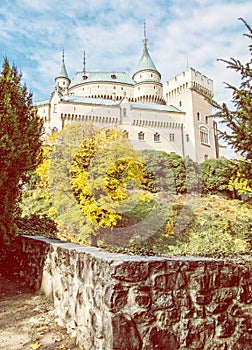 Bojnice castle in Slovak republic, yellow filter