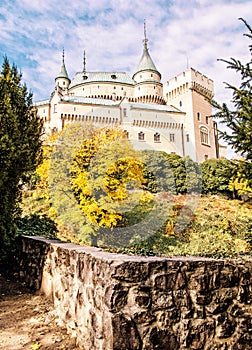 Bojnice castle in Slovak republic, yellow filter