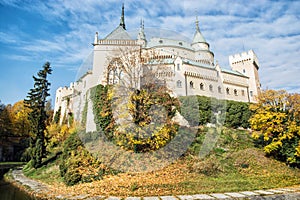 Bojnice castle in Slovakia, cultural heritage, seasonal scene