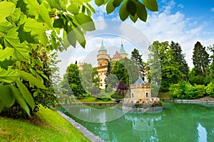 Bojnice castle view from park