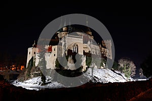 Bojnice castle in winter night