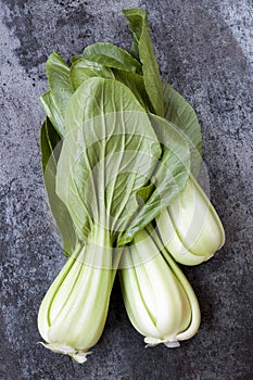 Bok Choi Top View over Dark Slate