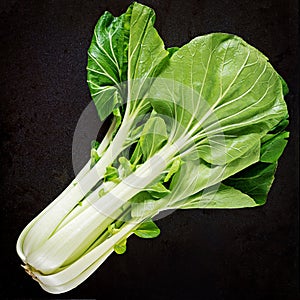 Bok choy or Chinese-cabbage on black table. Pak choi.