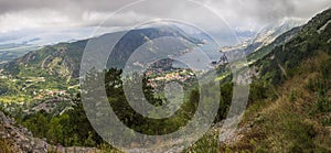 Boka Kotorska bay panorama in Montenegro from the mountain above