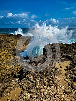 Boka Pistol waves pounding into the inlet at Shete Boka National Park in Curacao