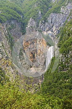 Boka waterfall, near the Soca River. Slovenia, Europe