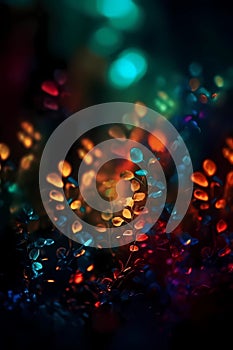 Bokeh background with bright glowing lights and water droplets