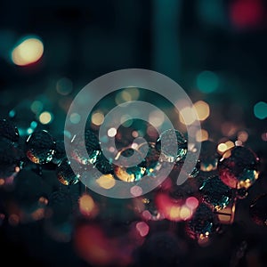 Bokeh background with bright glowing lights and water droplets