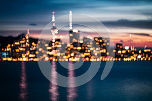 Bokeh city nightlife of Auckland captured at dusk