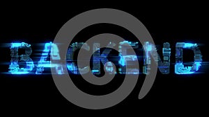 Bokeh glitch electrical light cybernetic blue text BACKEND, isolated - object 3D illustration