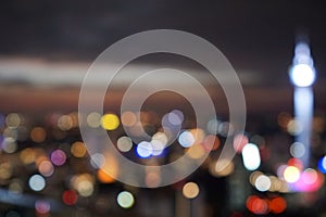 Bokeh of light in the Kuala Lumpur city skyline at night