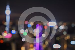 Bokeh of light in the Kuala Lumpur city skyline at night