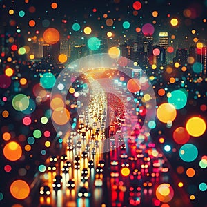 Bokeh lights in the city at night. Abstract background