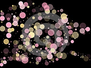 Bokeh lights effect vector. Gold, pink and rose color round confetti dots