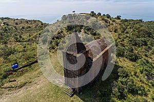 Bokor church in Kampot Cambodia , Bokor national park cambodia Aerial drone Photo