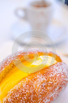 Bola De Berlim Portuguese Doughnut Or Berliner And Coffee