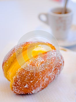 Bola De Berlim Portuguese Doughnut Or Berliner And Coffee photo