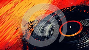 A bold and abstract design in shades of red and orange taking up the entire cover of a vinyl record