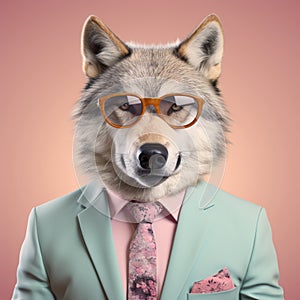 Bold And Adventurous Wolf In A Suit With Glasses