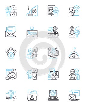Bold approach linear icons set. Courage, Fearlessness, Daring, Risk-taking, Innovative, Inventive, Limitless line vector