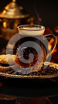 Bold and aromatic Arabian black coffee, a traditional brew of rich flavors