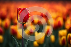 Bold Beauty: A Red Tulip Amongst Yellow