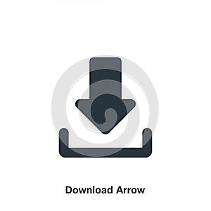 A bold, black download arrow icon on a plain white background. The arrow points