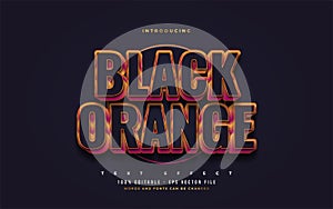 Bold Black and Orange Text Style with 3D Embossed Effect. Editable Text Style Effect