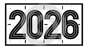 Bold black outline graphic of the year 2026 isolated on transparent background