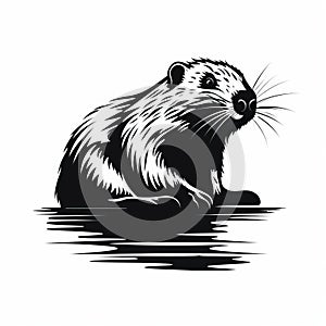 Bold Black And White Beaver Sitting In Water Vector